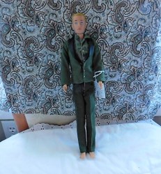 750 BLONDE MOLDED HAIR KEN DOLL, GREEN SUIT TAGGED, SHOES